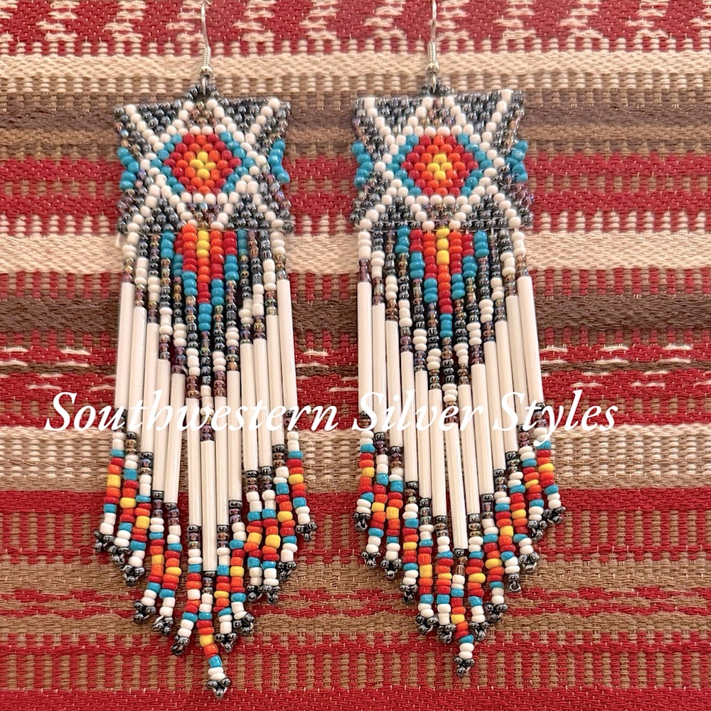 NEW Miyuki Handmade Tribal Ethnic Southwestern Style Seed Bead Fringe Earrings
